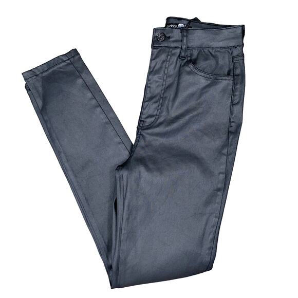 New XS 2 Wet‎ Look Dark Gray Skinny High Rise Denim Jeans Pants Vegan Leather - Picture 1 of 7